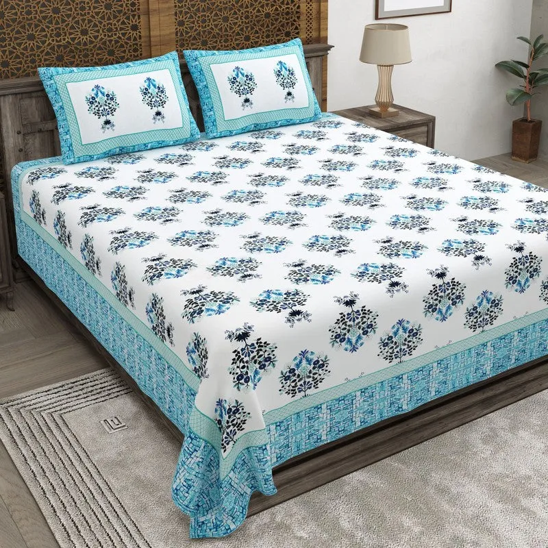 Royaly Cotton Bedsheet (Sky Blue,White) - 240 TC media 1