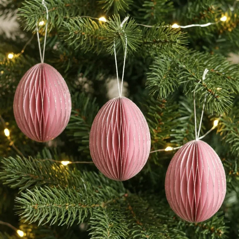 Fig Living Christmas Ornaments Festive Pink With Silver Glitter - Set Of Three media 3