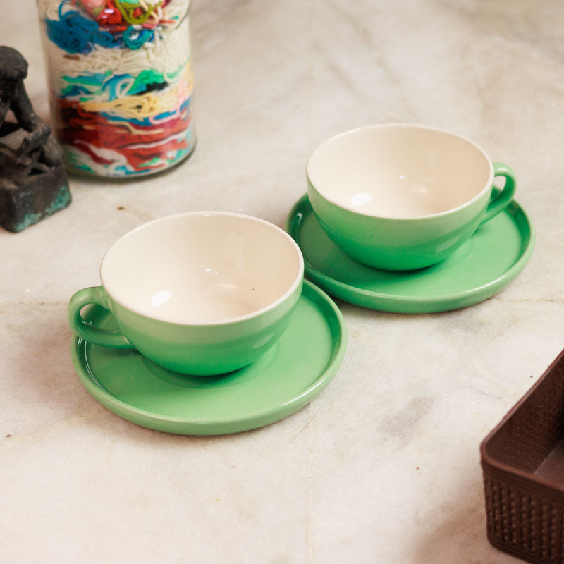 Blush & Brew Cup & Saucer (Mint/320 mL) - Four Piece Set