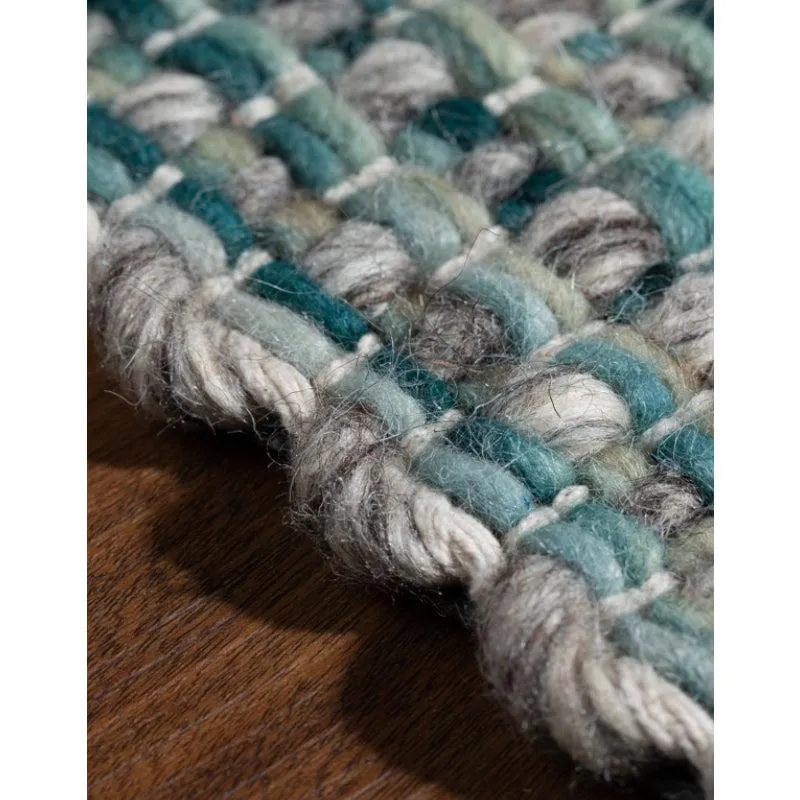 Artistry Threads Hand Woven Wool Rug - Sea Blue & Brown media 4
