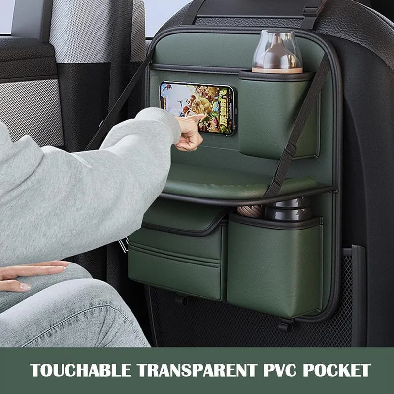 Sleek Seat Leather Car Seat Organizer With Foldable Tray - Green media 3