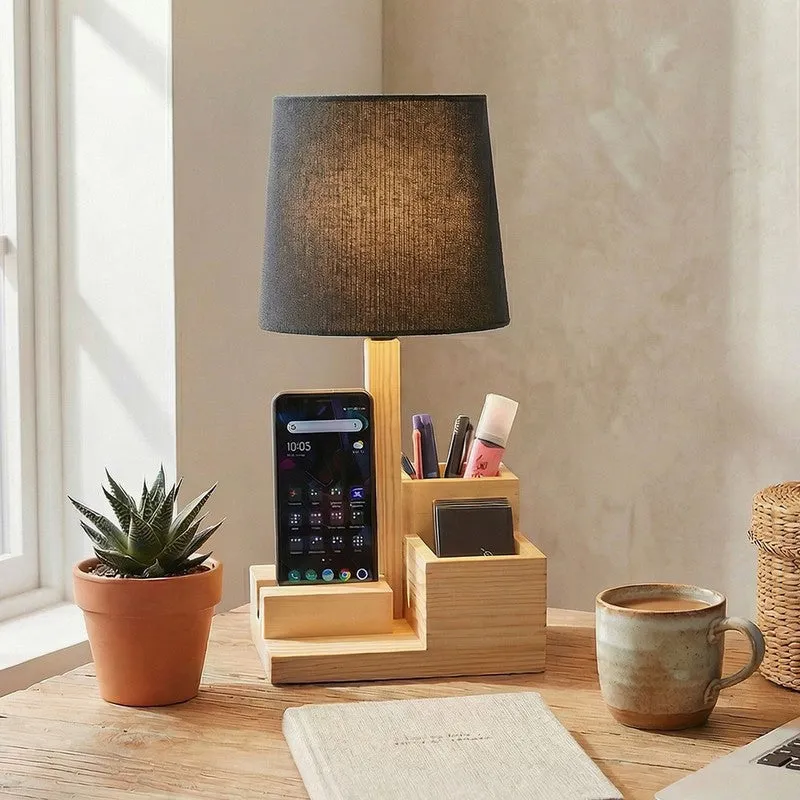 Hyve Desk Organiser Jute Table Lamp - Black,Brown media 1