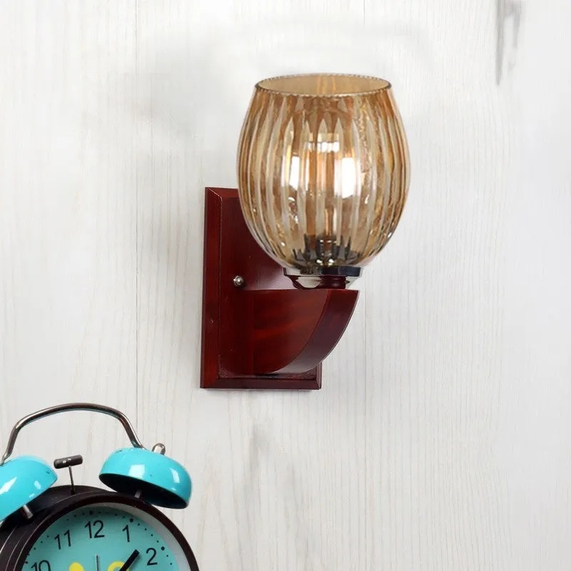 Vintage Glow Wooden Base Glass Wall Lamp media 4