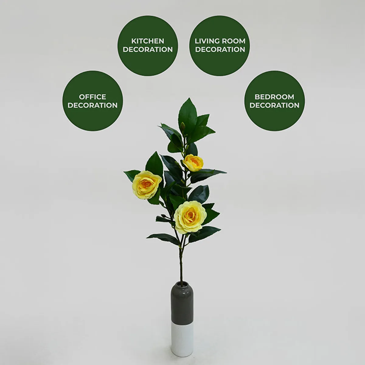 Artificial yellow rose plant displayed as a tall decorative accent