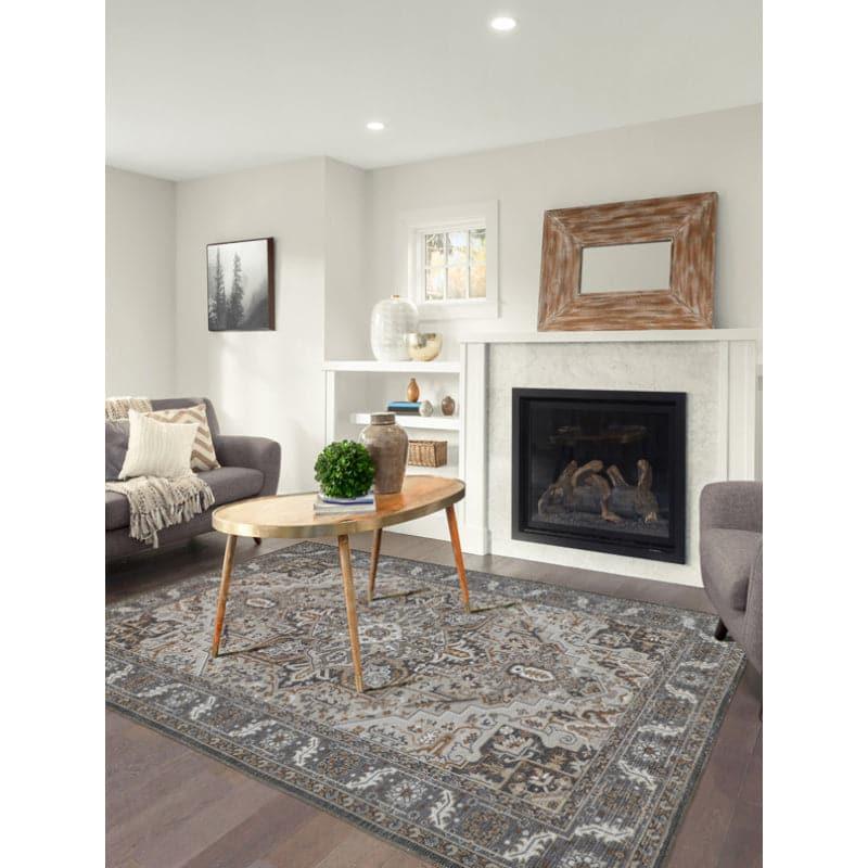 Evina Ethnic Anti Slip Polyester Carpet - Grey media 3