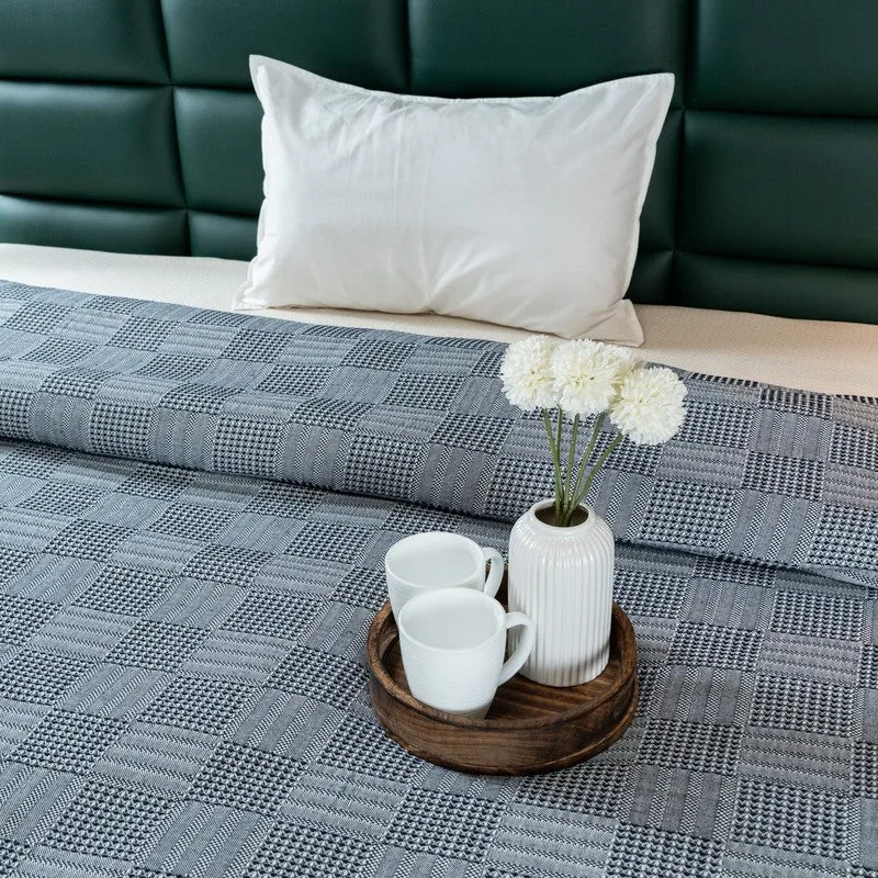 GridForm Cotton Bedsheet (Navy Blue) - 300 TC media 4