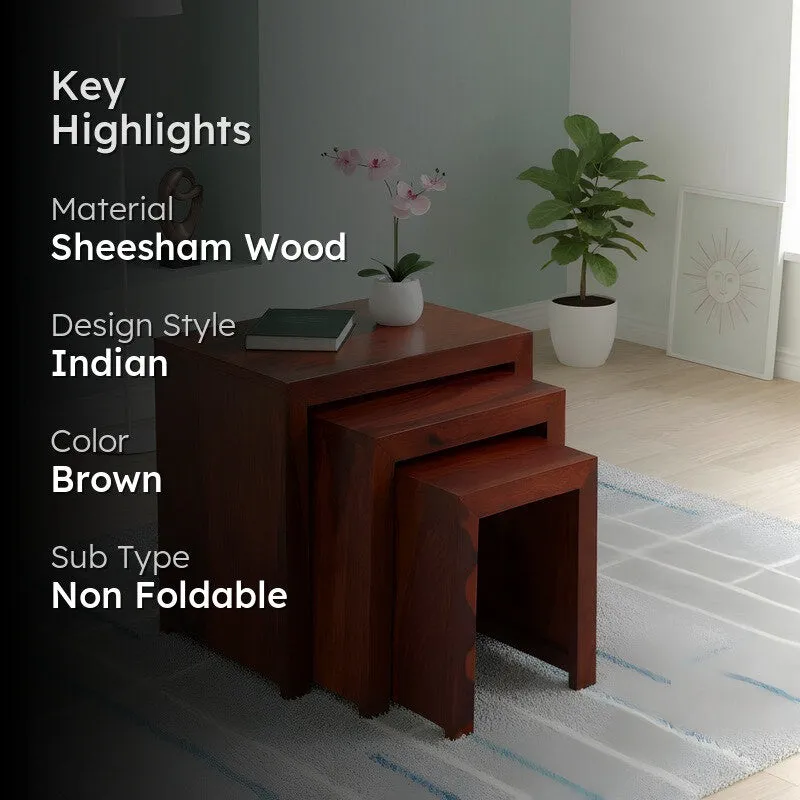 Sverox Sheesham Wooden Side & Bedside Table (Deep Brown) - Set Of Three media 2
