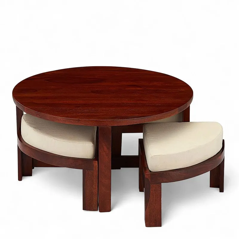 Gravex Sheesham Wooden Center Table with Stools and Cushions (Brown,Red) - Nine Piece Set media 3
