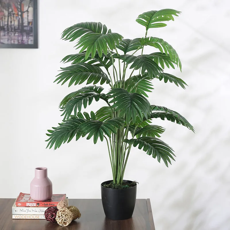 Faux Green Areca Artificial Palm Plant With Black Plastic Pot - 2.79 ft media 3