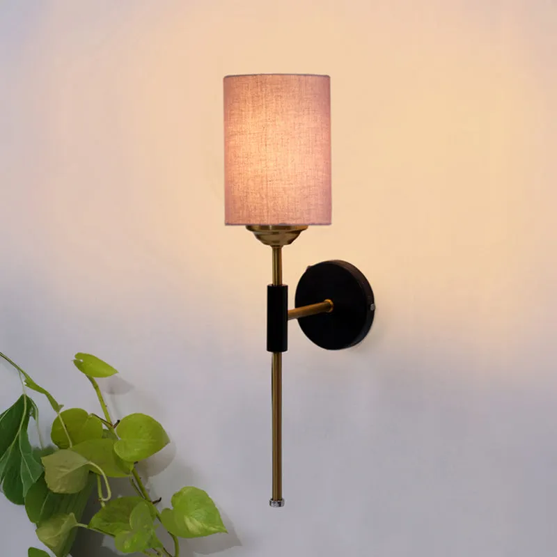 Beryll Cylindrical Steel & Cotton Wall Lamp - Beige media 1