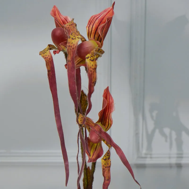 Faux Paphion Orchid Flower Stick (Red) - 31 CM media 4