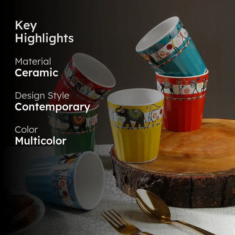 Elephenta Ceramic Tea Cup (130 mL Each) - Set Of Six media 2