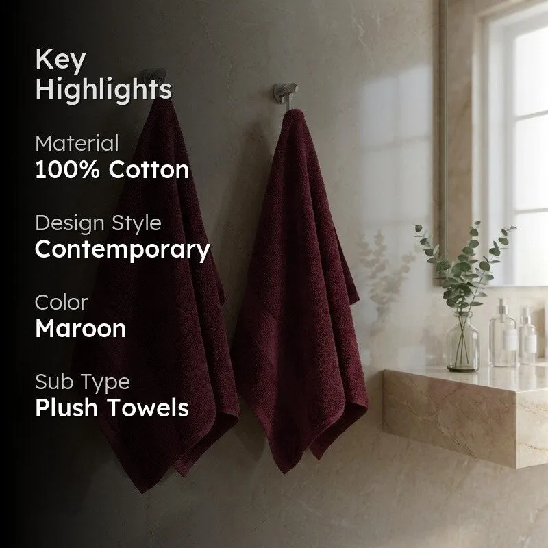 PlushAura Cotton Hand Towel (Maroon) - Set Of Two media 2