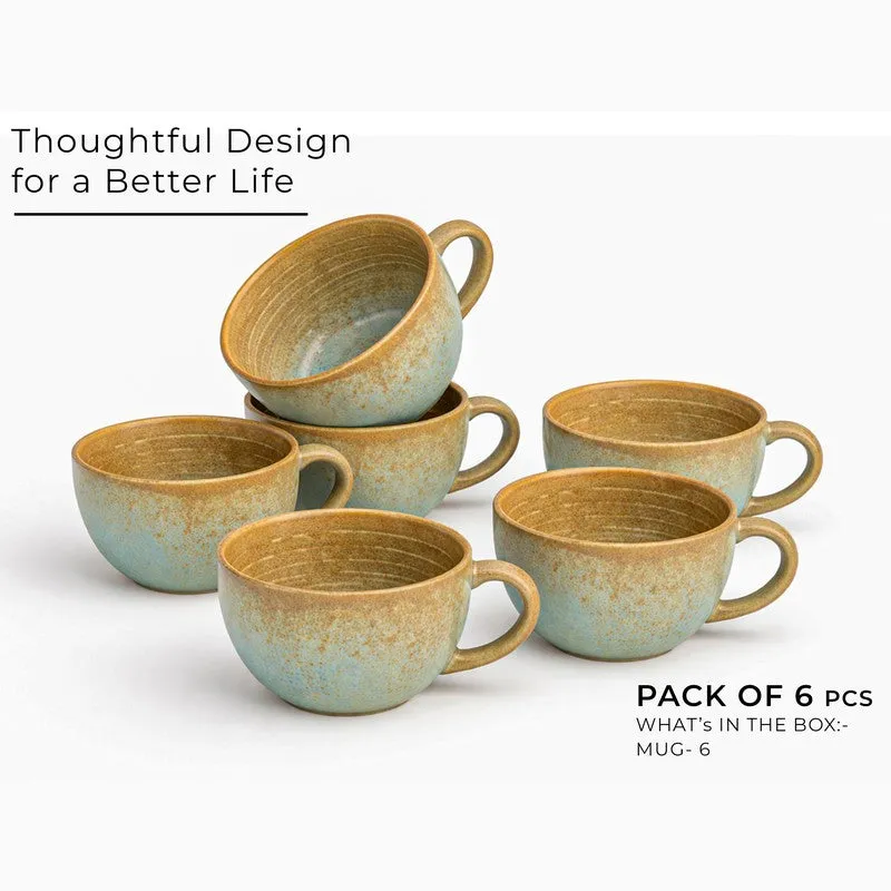 Cuddle Ceramic Tea Cup (250 mL Each),Blue,Copper) - Set Of Six media 3