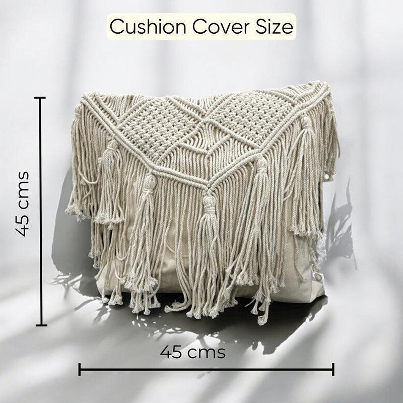 Earth & Twine Macrame Fringed Cotton Cushion Cover - Set Of Four media 6