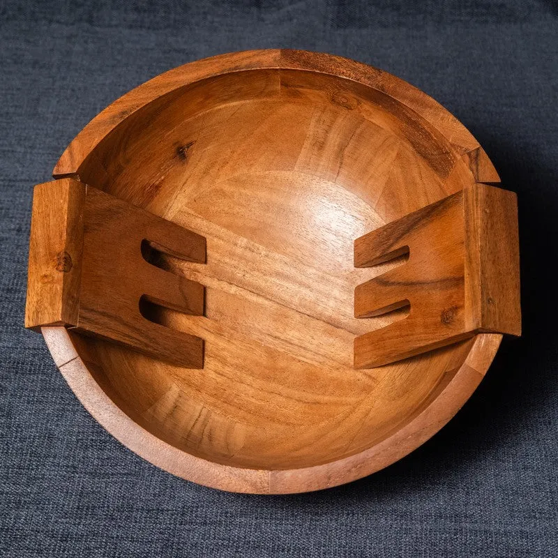 Artisan Carved Wood Salad Bowl With Hands (750 mL) - Three Piece Set media 3