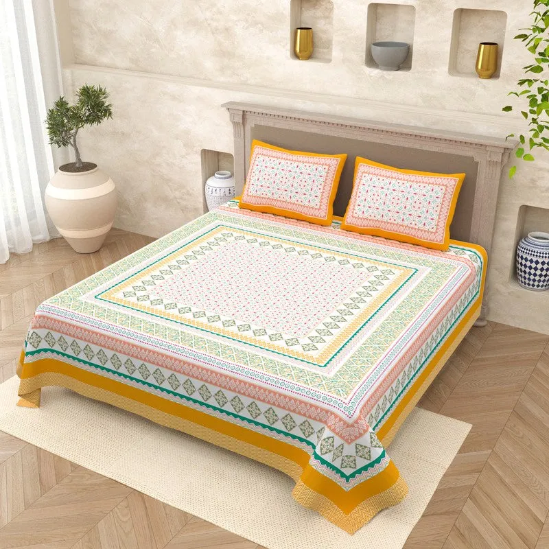 Royal Touch Cotton Bedsheet (White,Orange) - 120 TC media 1