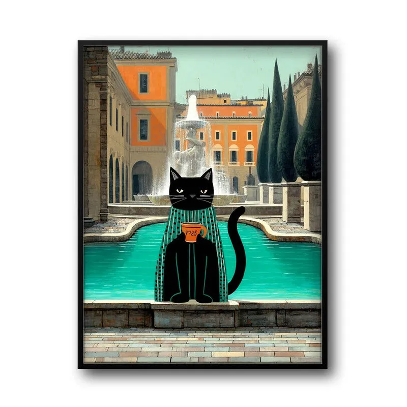 Quiet City Cat Wall Painting With Frame media 3