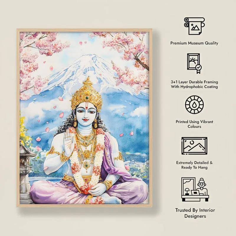 Vaikunthanatha Spiritual Archival Paper Wall Painting - Natural Brown Frame media 8