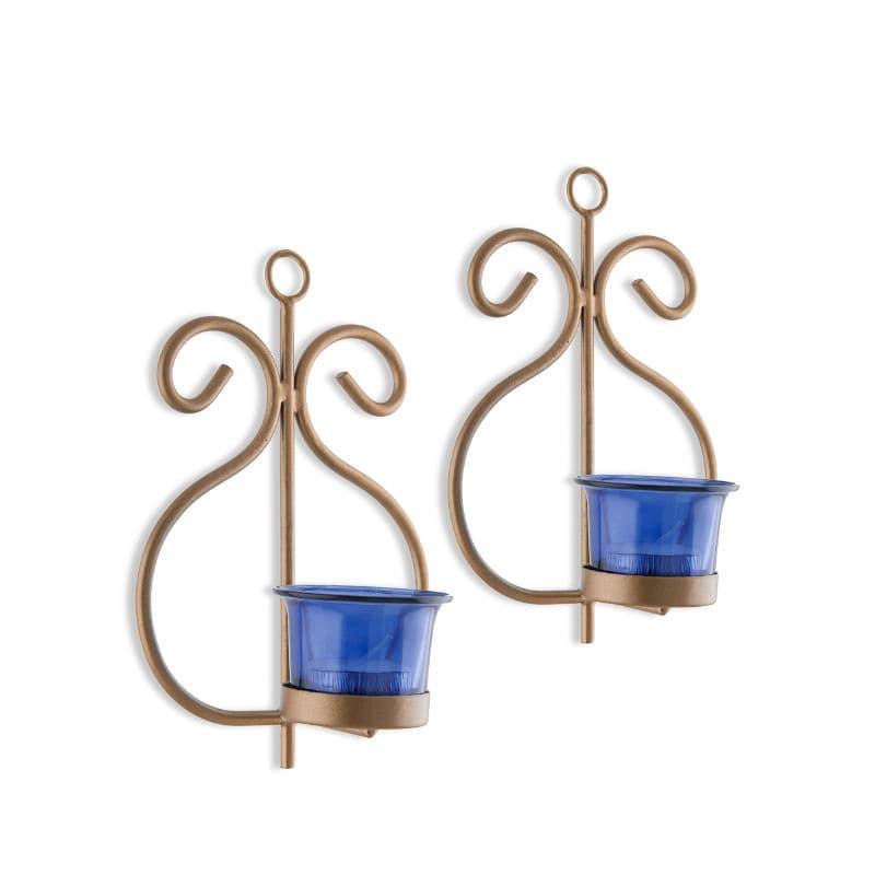 Seina Gold Frame Sconce Candle Holder (Blue) - Set Of Two media 4