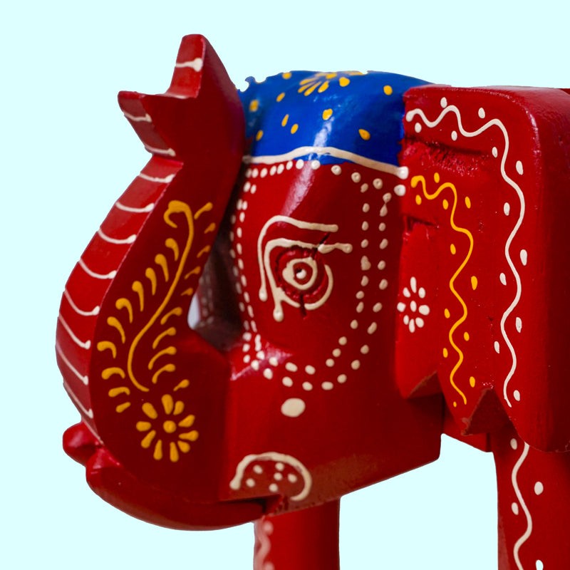 Crimson Tusker Ethnic Hand-Painted Wooden Stool media 4