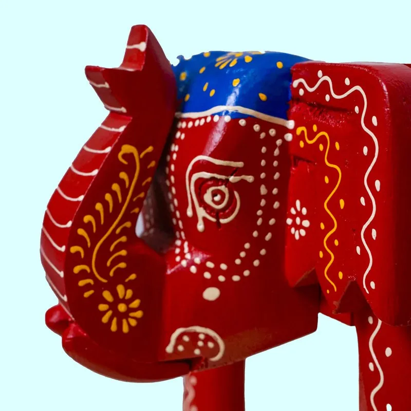 Crimson Tusker Ethnic Hand-Painted Wooden Stool media 4