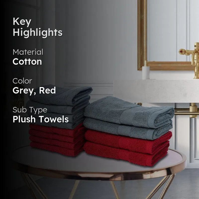 Miorah Hand & Face Towel Combo (Red & Grey) - Set Of Twelve media 2