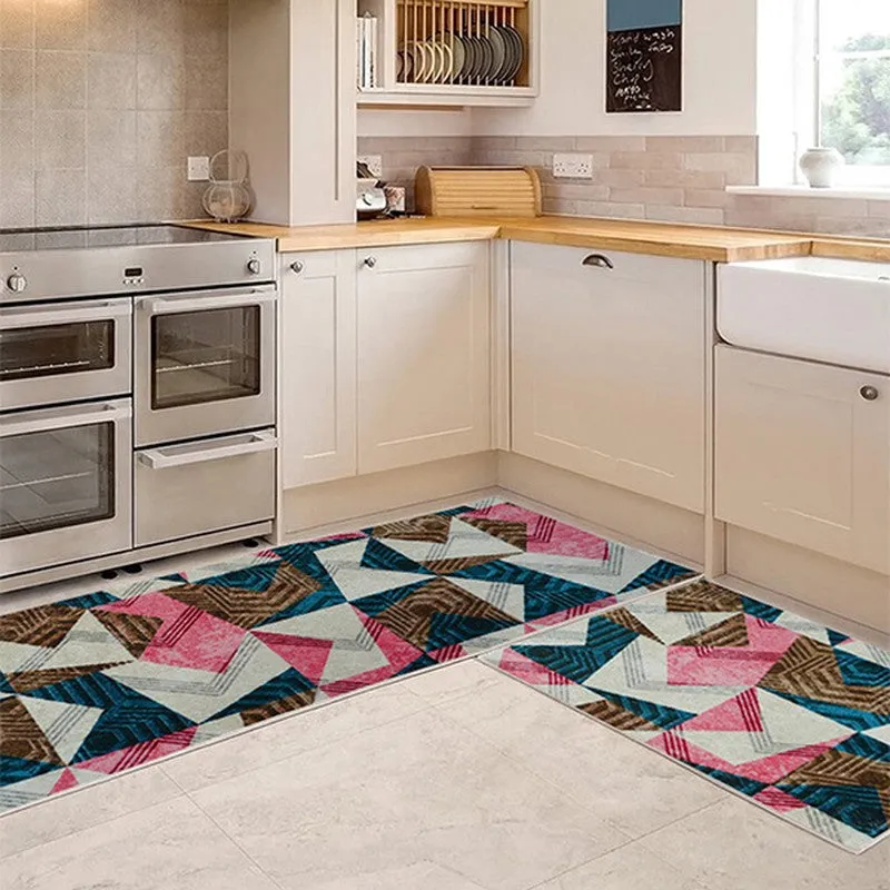 EdgeAbstra Polyester Kitchen Floor Mats (Pink,Grey) - Set of Two media 1