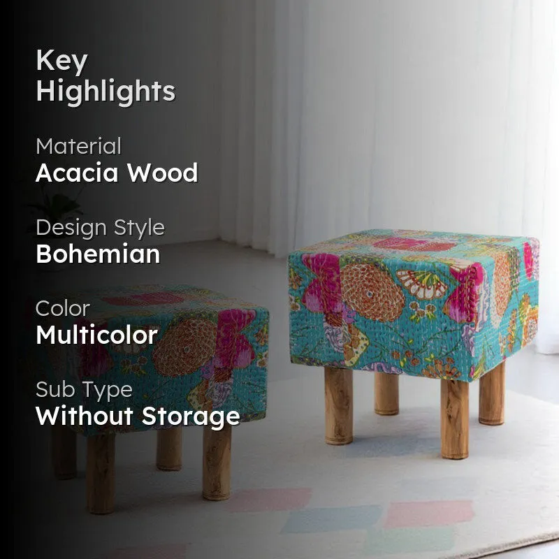 Rrixon Acacia Wooden Ottomans (Multicolor) - Set Of Two media 2