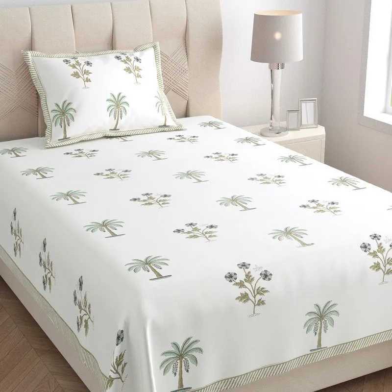 Haveli Space Cotton Bedsheet (White, Grey) - 180 TC media 3