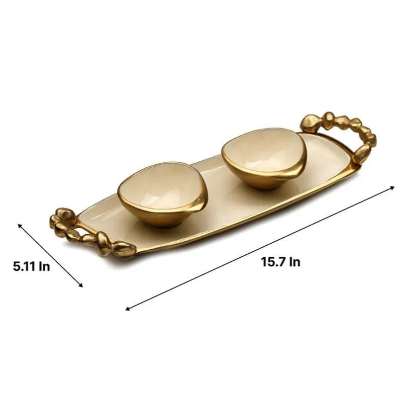 Karla Bowl With Tray (Gold & Ivory) -Three Piece Set media 5