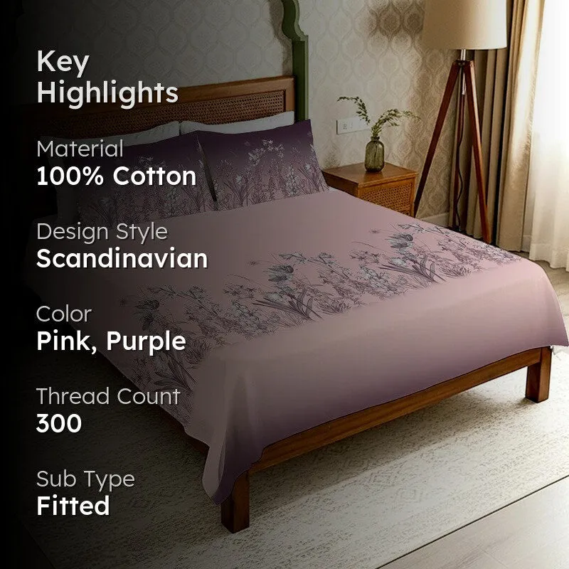 Urban Space SubtleGlam Fitted Cotton Bedsheet (Pink) - 300 TC media 2