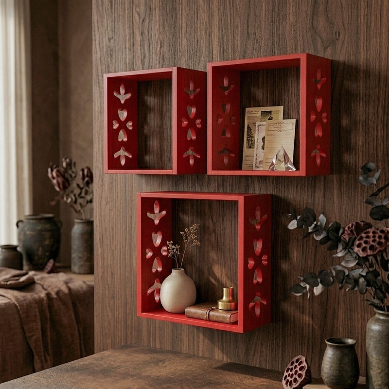 Cube Craft Floating Wall Shelf (Red) - Set Of Three media 4