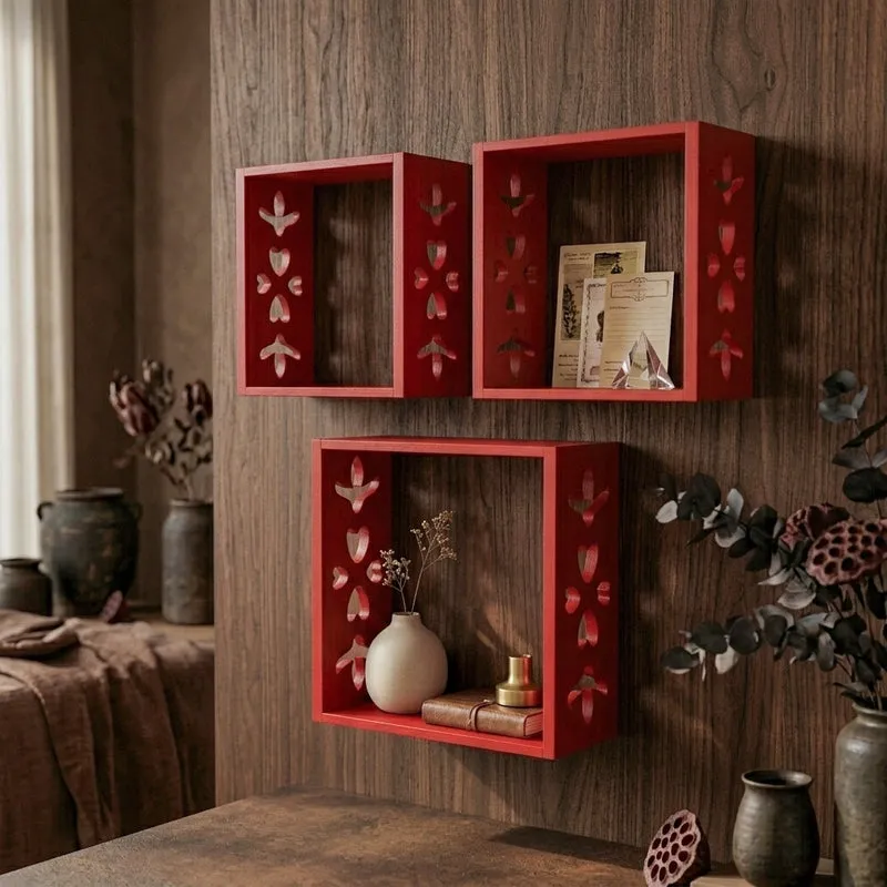 Cube Craft Floating Wall Shelf (Red) - Set Of Three media 4
