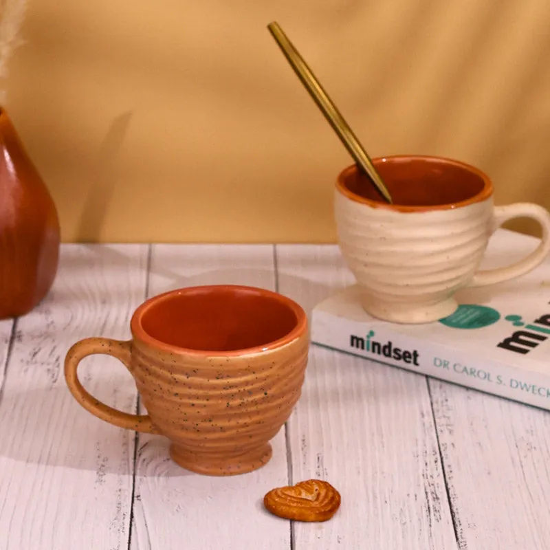 Mayla Ceramic Tea Cup (120 mL Each/Brown,Cream) - Set of Two media 5