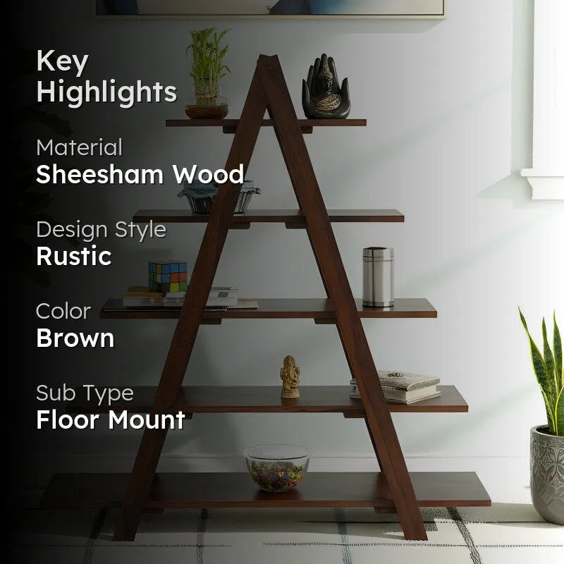 Uverox Sheesham Wooden Wall & Book Shelve - Dark Brown media 2
