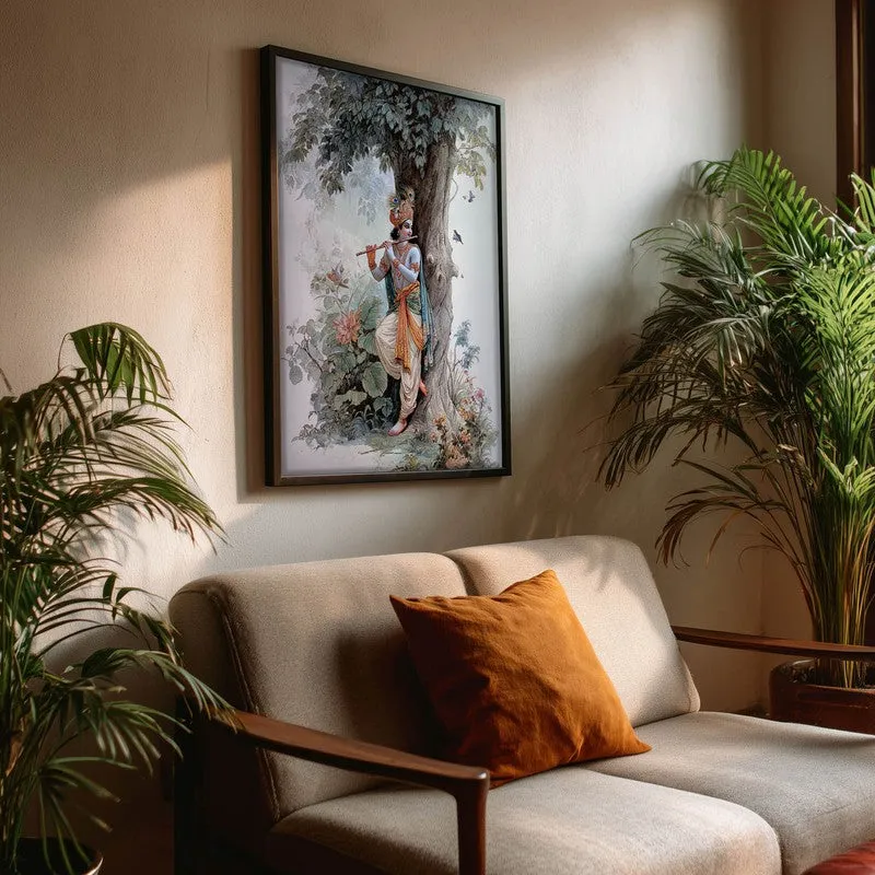 Sri Krishna Fluit Playing Blissful Archival Paper Wall Art media 3
