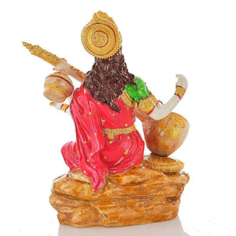 Shri Saraswati Marble Idol - Red & Brown media 4