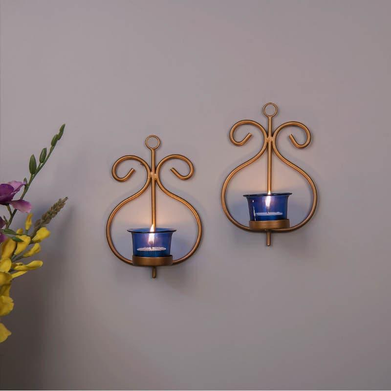 Seina Gold Frame Sconce Candle Holder (Blue) - Set Of Two media 3