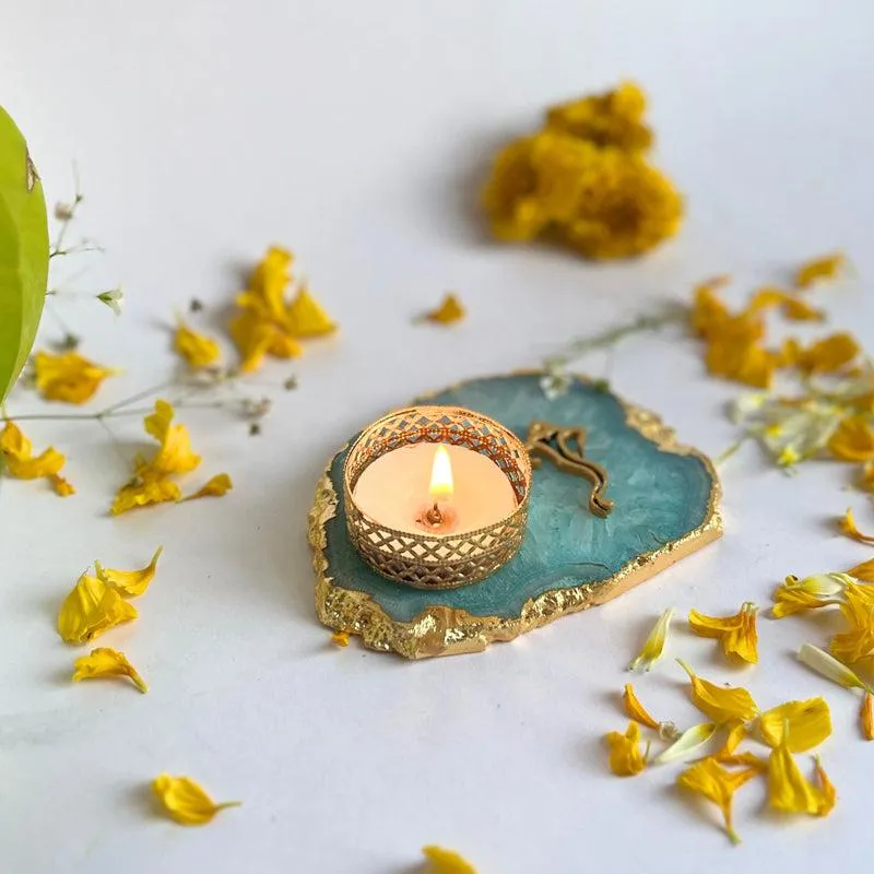 Ganesha Handcrafted Agate Tealight Candle Holder - Turquoise media 3