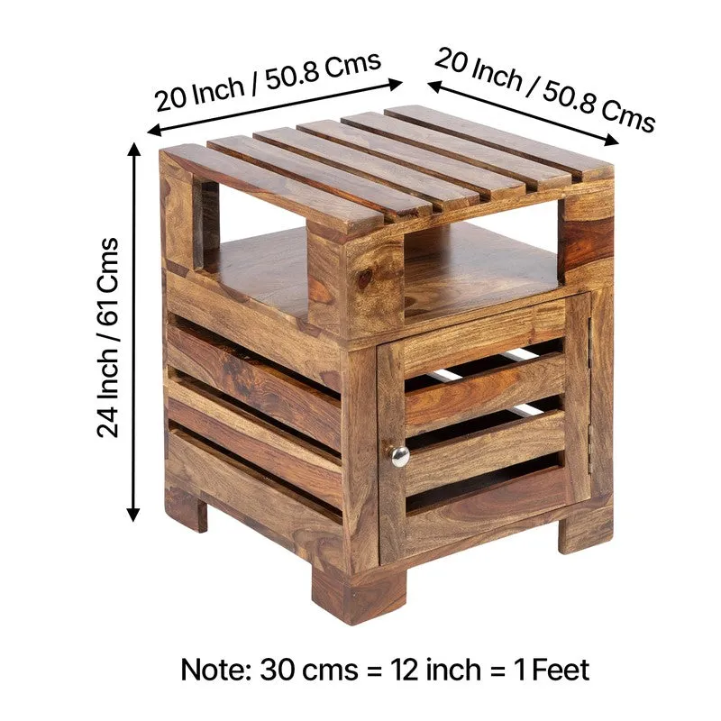 Wverix Sheesham Wooden Side & Bedside Table - Brown,Beige media 11