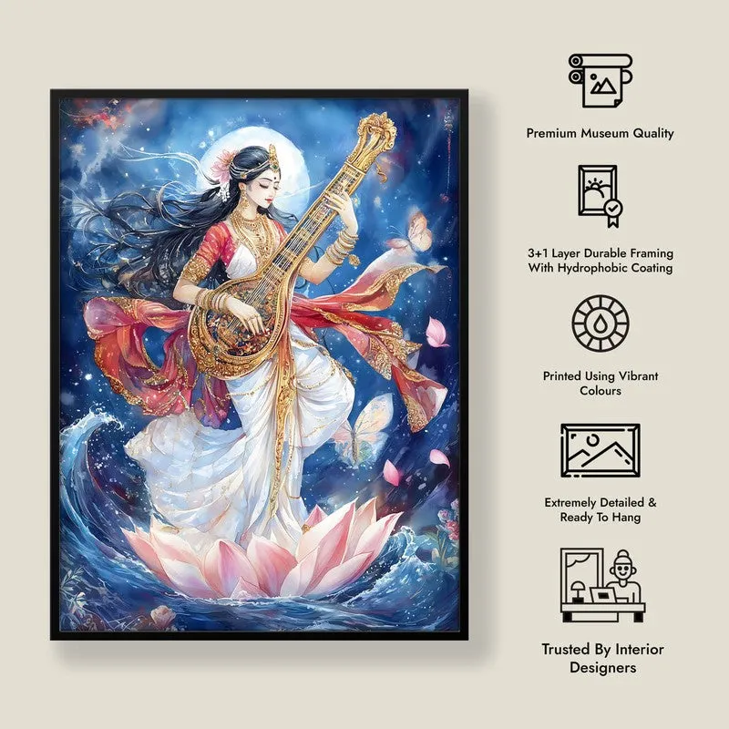 Meditating Govinda Spiritual Archival Paper Wall Painting With Frame - Black media 8