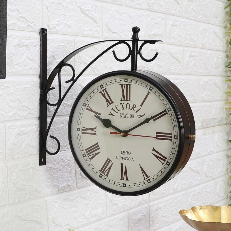 Dolva Double Sided Roman Numeral Station Clock - Black & White media 1