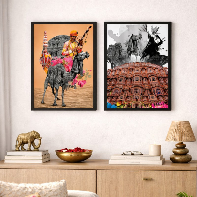 Nomad Trails Paper Wall Painting With MDF Frame - Set Of Two