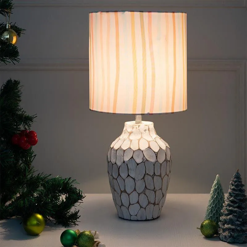 Candy Stripes Yvie Fabric Table Lamp - White,Pink media 1