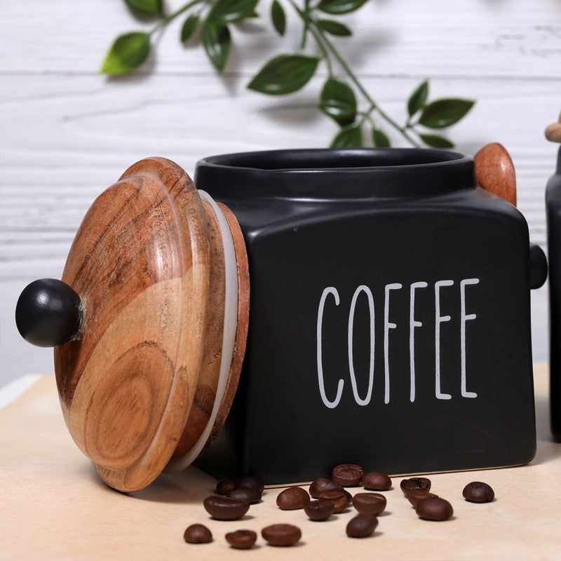 Midnight Muse Ceramic Storage Jar with Mango Wood Lid (1000 mL Each) - Set Of Three media 5