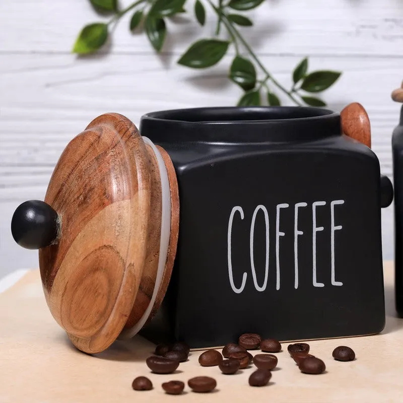 Midnight Muse Ceramic Storage Jar with Mango Wood Lid (1000 mL Each) - Set Of Three media 5
