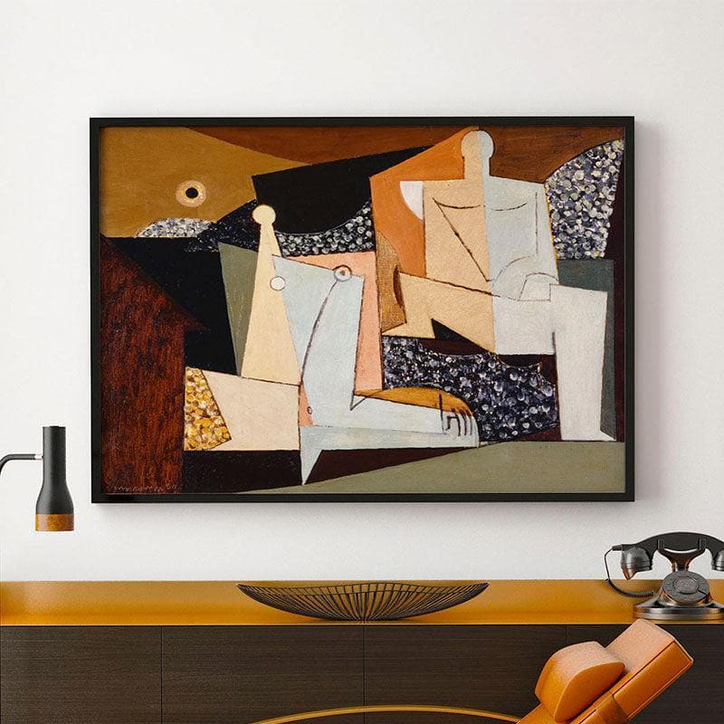 Figures On A Beach Canvas Painting - Black Frame