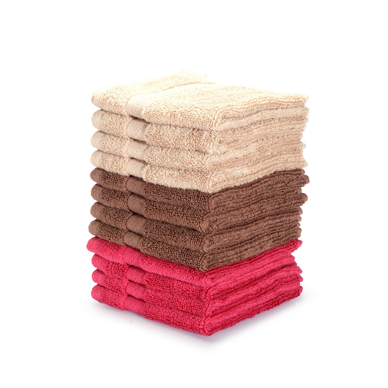 Nuage Cotton Hand & Face Towel (Brown, Pink & Beige) - Set Of Twelve media 3