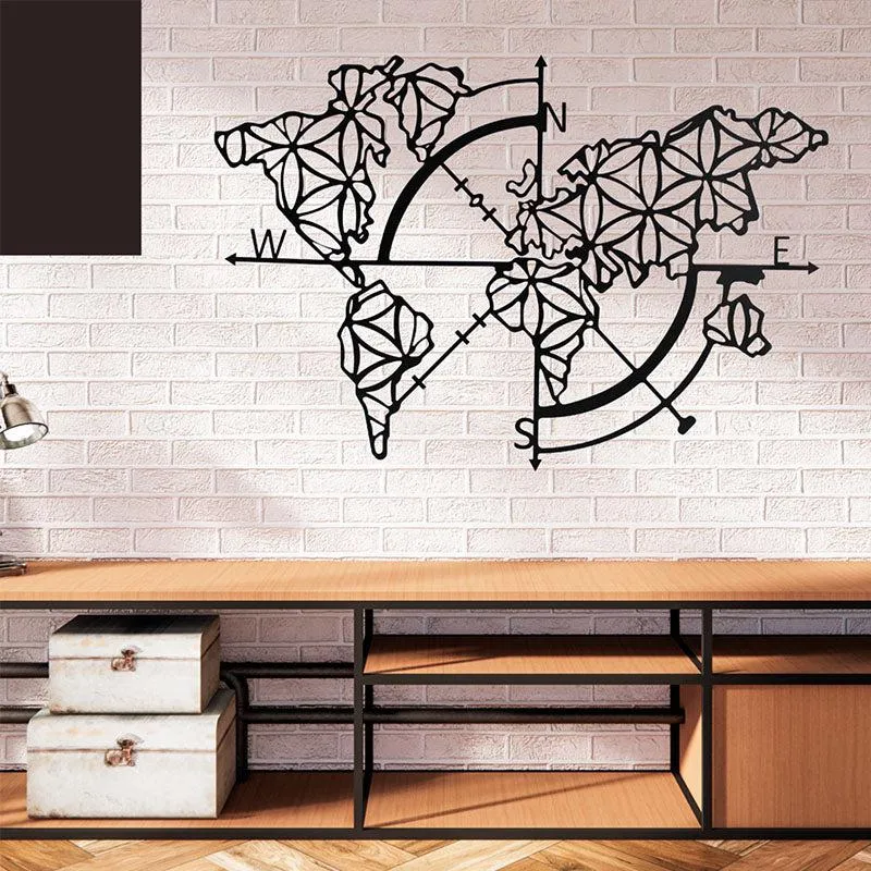 World Map Trace Black Iron Wall Accent media 1